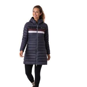 Cotopaxi Fuego Down Parka Long Puffer with Hood Graphite Stripes Sz S
